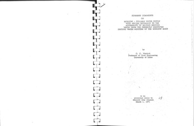 This report pertains to groundwater related problems in the Moscow-Pullman area and provides suggestions for their resolution. Presented orally to the Moscow City Council, March 1, 1971
