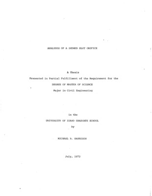 The object of this study was to develop design criteria for a skewed slot orifice fishway exit.  Using these criteria the fishway exist can be constructed in culvert wingwalls.  The outlet would terminate in a skew angle and be designed to create flow conditions necessary for fish passage.  Values of slot orifice contraction rations varied from .65 to .82 of culvert width; culvert slope varied from .015 to .045; skew angles measured varied from thirty degrees to seventy-five degrees; three lateral positions of the fishway channel were tested.  Dimensional analysis was used to determine the significant design parameters.  Design curves displaying the relationship between the backwater ration h/h and the foude number are presented.  The design curves and an equation based on the momentum principle are used to design two types of skewed orifice exists.  One problem uses the same contraction ratio for the skewed exit and normal slot orifices placed downstream; the other uses different values of contraction ratio for the skewed exit and normal slot orifices downstream.  Necessary criteria regarding suitability of flow for fish passage are also discussed
