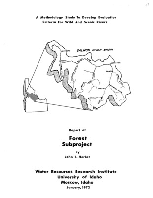 The objective of the Forest subproject was to inventory the timber in the Salmon River drainage, and determine the implications of river classification on timber harvest in the area. A secondary objective was to develop a methodology to relate forestry activities to System river selection, then test this methodology using the Salmon River as an example. The timber resource in the Salmon River basin was inventoried and evaluated. Based on the information gathered it was concluded that classification of the river would have little effect on the timber industry in the area. The methodology developed around general steps to take in evaluating the timber resource in relation to the Wild and Scenic Rivers System. It was suggested that once it was decided that the river qualified for the System, the researcher suggest various classification schemes for the river. Then rapid, unrefined estimates be made of the amount and value of the affected timber resource. A market base should be selected and the evaluation done on a sustained yield basis. More refined estimates can be made at a later time if warranted. Also discussed were factors involving forestry and system rivers such as selection of interest rate and a land value base. It was determined that the main ties between forestry and system rivers related mainly to transportation, water quality, water quantity, and aesthetics. Harvest types and techniques and their relation to system rivers was discussed, and an interpretation of the Act and guidelines in relation to system rivers was presented. It was concluded that the river basin is not the proper area to consider when relating river classification to the timber industry, as market and not geographic boundaries are relevant .