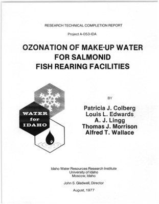 An ozone pilot plant was installed at the Dworshak National Fish Hatchery to examine the efficacy of sterilizing makeup water entering this recycle hatchery. The pilot plant actually consisted of two separate systems operated together. A recycle system consisting of two fish tanks, a clarifier and biofilter was in operation prior to this study. An ozone system consisting of a Grace ozone generator (later replaced by a Welsbach generator) and a Grace contacting column was installed for this study. The ozone pilot plant supplied the makeup water to the existing recycle system. The pilot plant was run with approximately 125 pounds of cutthroat and one-half pound of steelhead fry. Recycle rate was 30 GPM and makeup rate was 3 GPM.