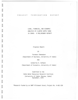 In this study we attempt to analyze, investigate and evaluate the feasibility of water banking as an institutional arrangement to encourage the efficient allocation of water within the framework of the agricultural irrigation districts of Southern Idaho