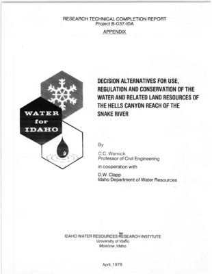 This is a subjective description comparing, one with another, each of thirty-seven different considerations that have been identified as important in assessing alternatives for the development, conservation, and management of the water and related land resources of the Hells Canyon reach of the Snake River. An attempt has been made to quantify the interrelationship between considerations by indicating whether the impact of one consideration compared with another is positive, negative, or both. The evaluation has been done to give decision makers and policy makers a better basis on which to make decisions and set policy. A unique graphical matrix has been prepared to summarize all this work evaluation and to give a means of visualizing impacts of each consideration with all of the others. This matrix representation is Figure 3 of the report entitled, 11 Decision Alternatives for Use, Regulation, and Conservation of the Water and Related Land Resources of the Hells Canyon Reach of the Snake River 11 by Warnick and Clapp. This detailed information is an appendix to their report. Users of this appendix should carefully read and study the report in order to understand better what the considerations are and to obtain more clarification for interpreting these subjective evaluations.