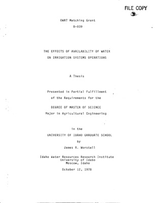 Competition among users of Idaho's available water supplies will inevitably increase. This increase may be brought about in two ways. Primarily, an increased number of users for existing supplies of water will result in an increase in competition. On the other hand, a decrease in the amount of available water in existing supplies will also result in increased competition