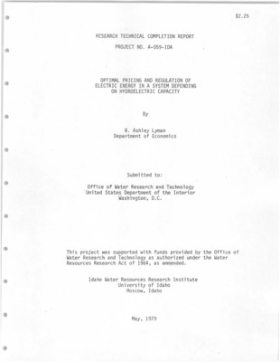 Regulation Policies on pricing electric power are examined on normative grounds. The implications for pricing electric power in the North Idaho Service Area of the Washington Water Power Company are studied for residential, commercial, and industrial customer classifications. Seasonal and seasonal with time-of-day pricing approaches are evaluated in a benefit-cost framework. Finally, the potential and effects on peak demands, the use of hydroelectric capacity and hence seasonal reservoir fluctuations are examined. The study finds that time-of-day pricing may not be desirable for residential and commercial customers in Northern Idaho. Industrial customers would clearly benefit. At the same time the results suggest that even with the conservative approach taken to evaluating seasonal reservoir effects, such effects appear to be important.