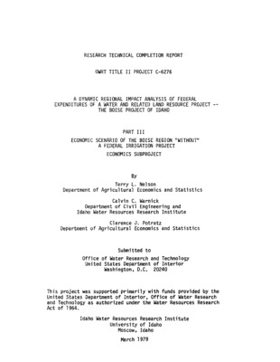 This analysis will focus on the following points: (1) Development of a hydrologic model capable of projecting crop production for the 'without' scenario. (2) Simulation of the regional economy 'without' the Project. (3) Estimation of indirect income derived from the Project. ( 4) Comparison of 'with' and 'without' conditions to determine benefits and costs attributable to the Project. (5) Demonstration of a methodology for determining the economic efficiency of the Project.