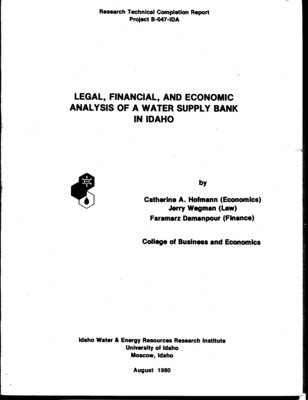 In most areas of the United States the allocation of water is conducted according to legal rather than economic principles. Changes - economic, social, and technological - occur which require accommodation in the use and allocation of water to achieve the maximum economic value from the water supply. Water banking has evolved as a concept to facilitate the flexibility of water use via market forces while recognizing existing legal water rights as secure property rights. Recognizing the inflexibility and inefficiency of water use and the constraints on water transfers in Idaho, the Idaho state legislature authorized the establishment of a Water Supply Bank to be operated by the Idaho Water Resource Board. This study explores the legal, financial, and economic feasibility of the Water Supply Bank in Idaho.