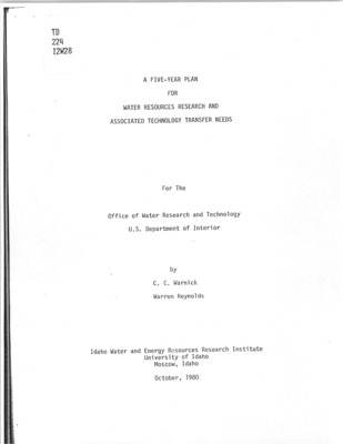 This five-year comprehensive plan for conducting research and information dissemination has been prepared to serve the State of Idaho's and the Nation's research needs in the field of water and related land resources. As a part of a national program sponsored by the U.S. Office of Water Research and Technology and an integral part of the University of Idaho's mission it addresses the three-fold purpose of research, instruction and service.