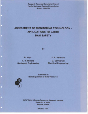 In order to obtain well defined causes of earth dam failures, statistical analysis of past earth dam failures was made. A comprehensive list of earth dam failures was collected and listed after Middlebrooks (1953) and others. The results of this list were analyzed to determine the major failure mechanism(s) and to help establish an inspection tool for earth dams. The most common failure mechanisms appear to be seepage and embankment sliding. A survey of existing technology was made in an effort to determine which type of equipment would best detect seepage and slope stability within selected guidelines. The method selected was the Acoustic Emission Monitoring System. Field work was done on four dams in southern Idaho with known problems. The acoustic monitoring system appears to meet the guidelines set down. Acoustic emission appears as a promising tool for the detection of seepage and more work is being done in this area as a continuation of this project. Submitted to Idaho Department of Water Resources.