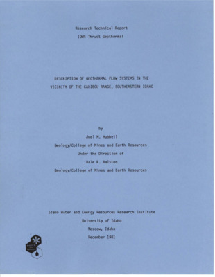 This report presents the results of a study of groundwater flow systems near the Caribou Range in southeastern Idaho with a special emphasis on geothermal flow systems. The study analyzed thermal and nonthermal flow systems based upon hydrogeologic and chemical data collected at selected spring and well sites.  Supported by IDWR Thrust Geothermal.