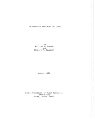 The report describes the groundwater resources in the state of Idaho and recognizes the major groundwater systems in the state based on previous studies. Seventy major groundwater flow systems were identified in Idaho, many comprising more than one aquifer. The general lithologies, which usually represent the shallowest component of the regional system, and potentiometric contours and directions of groundwater movement are illustrated in Plates 2 and 3. Additional hydrogeologic characteristics, ranges and arithmetic means of physical and dissolved chemical constituents of groundwater by flow system, and primary and secondary drinking water standards are presented in Tables 1-4 (Appendix B). Descriptions of the major groundwater systems follow.