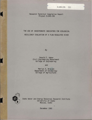 A systems approach was used to determine certain biological and physical indicators which were used to characterize the benthic ecosystem in the Clearwater River below Dworshak Dam, Idaho. Using these indicators, a Hectare-Day Index was developed that resulted in a quantitative measure of impact of regulated flow on the benthic system. For three selected periods, Summer 1978, Fall 1978 and Spring 1981 the reduction in the Hectare-Days Index when compared to an idealized constant flow for the same period was: 3.1 percent for the spring period, 5.5 percent for the fall period. The analysis of field tests over the period 1977 through 1980 indicated mean insect density and species richness decreased as depth increased from less than 60 to greater than 300 cm; the density and richness increased from velocities of less than 6 cm-sec to 60 cm-sec in the Clearwater River, where cobbles, boulders, and sand represented over 95 percent of the dominant particle sizes among the various habitats. The rate of insect colonization on a sterile substrate was used to predict carrying capacity for the main stem Clearwater River. Sixty days was the predicted time required to attain full carrying capacity in the regulated reach. By point of contrast, 47 days were required for the unregulated reach of the Middle Fork.