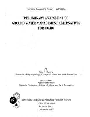 Many if not most of Idaho's groundwater basins may be presently pumped at rates that exceed natural recharge. The general objective of this project is to provide a preliminary assessment of alternative management schemes for problems of overdraft of groundwater basins. Four study basins were selected to represent the range of groundwater development problems and the various stages of present resource management. groundwater development in the Moscow Basin has resulted in a steady rate of water level decline in what is likely a ''mining'' situation. Local areas of water level decline have resulted from recent development of groundwater in the Mountain Home area. A portion of this area is presently declared critical under present statutes. Water levels are slowly declining in the Camas Prairie area as a result of changing from dry land to irrigated agriculture. Impacts from pumpage in this area may interfere with prior downstream surface water rights. The Raft River Basin was declared critical in 1963. Impacts from groundwater development include more than 100 feet of water level decline and some indications of land subsidence. Management factors have been divided into three groups: hydrologic, development and legal guidelines. Hydrologic factors of importance to management are the water level response of a basin to pumpage and the effects that water level declines have on recharge and discharge amounts. The development factors, the pumpage rate in relation to recharge, the depth to water and annual rate of decline and the potential for increased pumpage. The important legal guidelines are limits on adverse impacts on other users, a no-mining limit on pumpage and a limit on reasonable pumping lifts. A basin classification system has been presented as a first step in a statewide management program. The classification system includes four factors reflecting management factors.