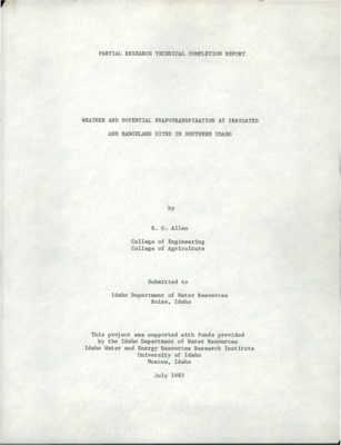 The environment of a weather station site is important in estimating consumptive use by irrigated crops. Consumptive use may be overestimated when air temperature and vapor pressure data from a weather station with an arid local environment are used without modification. To document the effect of weather station aridity on consumptive use estimates, three sites in irrigated areas and two sites in nonirrigated, arid rangeland in southern Idaho were instrumented with weather stations during 1981. Air temperatures were higher and vapor pressures were lower at the arid sites. Use of air temperatures and dew point estimates from arid sites caused an overestimation of ETr by 17 percent (210 mm) over the irrigation season. Results indicate the importance of weather site evaluation and adjustment of siting effects and weather before consumptive use estimates are made. A procedure is outlined for adjusting historical temperature data to reflect an irrigated condition.