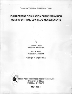 This report presents an analysis of the year-to-year and day-today variation of low-flow stream discharge used in small-scale hydroelectric power projects. Primary use was made of flow duration procedures. Past streamflow gaging records were used to evaluate the variation  over time as well as the variation of simultaneous measurements at different sites. Methodologies were developed for determining the low flow percentage exceedance values at an ungauged site using a  single streamflow measurement coupled with knowing the exceedance percentages at gaged streamflow sites in the area. A major contribution of this methodology is a means of estimating the confidence bounds of the estimates made. The report also includes a number of field measurements of unregulated streams in northern Idaho for which interest in hydropower development has been shown or where streams were thought to be indicators of smaller basin behavior.