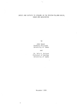 Introduction
The purpose of this report is to outline major inputs and outputs to the streams flowing in the Moscow-Pullman Basin. The following streams have been examined: Fourmile Creek, Missouri Flat Creek, Paradise Creek, South Fork of Palouse River, and Union Flat Creek. The reaches examined are outlined on the figures. Stream inputs and outputs (I/0) are located on the figures and discussed in the text. A preliminary evaluation of stream bed material along the reach is noted with suggestions for auger hole sites.