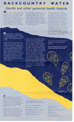 This is a pamphlet intended to inform outdoors people of the potential dangers of giardia and how to avoid them.