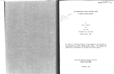 The purpose of this study was to: (1) document public attitudes concerning Moscow's water supply and water supply and water conservation measures, (2) describe the public's knowledge of Moscow's water resources, (3) provide citizens with a chance to comment on the general issue of water management in Moscow. The summer session students of the "Introduction to Sociology" conducted a door-to-door survey of 315 households in Moscow, Idaho, with 273 respondents. This report contains an analysis of the resulting information.
