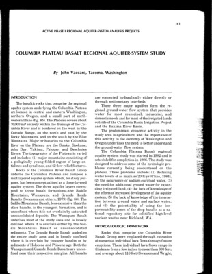 The describes the complex groundwater flow system in the in the Columbia Plateau basalt in support of efforts to solve the problems of declining groundwater levels and the need of additional groundwater for expanding irrigated land.