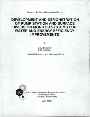 Microprocessor based monitoring units for pump station and open channel diversions were developed and installed at eight locations in southern Idaho. Commercial electronic units and sensors were utilized to provide operator accessible data as well as storage of measured and calculated parameters. Pump station monitors measure and record input energy, lift and pumping pressures, discharge, and calculated system efficiency as well as cost per unit volume of water pumped. Open channel diversion monitors utilize float-operated variable potentiometers to record water stage as input to discharge rating curves stored in the processor. Some start-up and operational problems such as battery drain have been corrected and the units provide useful data both for operational evaluation as well as water rights administration.