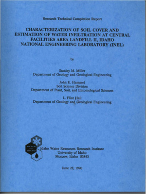 To assist the Geosciences Unit of E G & G Idaho, Inc. with hydrogeologic characterization of Central Facilities Area (CFA) Landfill II, researchers at the University of Idaho have completed a project aimed at characterizing the soil cover and estimating the annual water infiltration through the cover. Based on historical evidence of landfill operations and on the results of particle size analyses with depth, it is reasonable to divide the soil cover into two layers: (1) an upper surface layer approximately 1-ft. thick consisting of more sand than gravel, and (2) a lower layer at depths greater than 1 ft. consisting of more gravel than sand. The overall thickness of the soil cover was measured with a hand auger at 60 locations across the landfill. A field procedure using cheese-cloth and resin was successfully used to collect large, undisturbed specimens of coarse-grained soils. Water retention tests of the large cores and smaller specimens comprised of the fine fraction (particles smaller than 2.0 mm) provided relationships of capillary pressures vs. water content. Historical meteorological data from a 31-year record was used to estimate the amount of water available for annual infiltration through the soil cover (i.e., recharge). The median value of annual (PPT-ETA) was combined with block-kriged maps of cover thickness, percent-fines in Layer 1, and percent-fines in Layer 2 to generate maps depicting the estimated annual infiltration through the cover (in 50 x 50 ft. cells) for a "median year. Based on results, regulatory closure f CFA Landfill II will require the design and construction of a soil cap. Soil materials that contain more silt and clay than Layer 1 material will be required to economically construct a cap. In addition, ground surface sloping and a properly selected cover crop of grasses should be incorporated into any prudent design of the soil cap.
