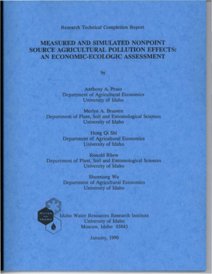 Monitored and simulated economic-ecological impacts from nonpoint source pollution were studied in the Tom Beall Creek watershed along Lapwai, Creek in northern Idaho. Alternative farm practices including riparian vegetation management were evaluated as to their effectiveness in reducing cropland erosion and water pollution. A Geographic Information System (GIS) was used for the spatial analysis of the Tom Beall Creek. Water quality analysis for nutrients (nitrogen species and phosphorus) and suspended sediments revealed generally higher concentrations in Tom Beall Creek, a highly developed agricultural watershed, than the West Fork of the Sweetwater Creek, which was minimally used for agricultural purposes. Highest concentrations occurred during spring runoff and were closely correlated with suspended sediment concentrations, especially phosphorus. Riffle habitats in the West Fork Sweetwater Creek were composed primarily of unimpacted cobble-sized particles (12.7 - 20.54 cm) while similar habitats in Tom Beall Creek were heavily silted; the dominant particles usually ranged below 6.35 cm in diameter. The insect community in Tom Beall Creek exhibited signs of eutrophication and heavy sedimentation by having relatively large densities and reduced species richness when compared to the insect community in the West Fork Sweetwater Creek. Midges (Chironomidae) and elmid beetles (Elmidae) were the dominant insects in Tom Beall Creek, while mayflies and stoneflies were abundant and diverse in the West Fork Sweetwater Creek. Using simulation techniques, this study indicated that good riparian management is more efficient in reducing cropland erosion and water pollution than conservation compliance. If the yield penalties with conservation tillage are permanent and the current resource management system is conventional tillage, contour farming and wheat-pea rotation, then conservation compliance and good riparian management would reduce net farm income in the short term. The income reduction, however, would be more evenly spread among farmers with conservation compliance than with good riparian management. Submitted to the U.S. Geological Survey.
