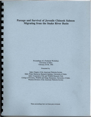 Impetus for the Passage and Survival Workshop was provided by the recent ''threatened'' listing of Snake River spring and summer chinook salmon stocks under the provisions of the Endangered Species Act. The listing initiated a region-wide debate over remedial measures for restoration of threatened stocks. The intent of the Workshop organizers was to provide a forum for discussion of two fundamental questions: ''how adequate is the available technical information on factors affecting the passage and survival of juvenile chinook salmon migrating from the Snake River basin?'' and ''what information is needed but not now available?'' These questions were addressed at length during the two and on-half day workshop, which was attended by many of the researchers most familiar with existing information on salmonid migration, passage and survival in the Snake River basin. A selective (and necessarily subjective) summary of some of the Workshop is provided below. [...]