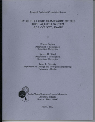 Hydrogeologic framework of the Boise aquifer system, Ada County, Idaho. Research technical completion report, 14-08-0001-G1559-06