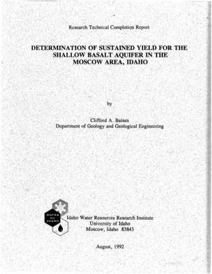 This thesis is an analysis of groundwater levels and pumping and results in the estimation of the sustained yield of the Wanapum aquifer in Moscow.