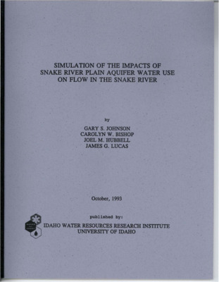 groundwater pumping on the eastern Snake River Plain and water use in the tributary valleys will ultimately affect flow in the Snake River. Spring flows to the Snake River have declined during the past two decades. The decline in spring and river discharge may be attributed to water-level declines in the Snake River Plain aquifer resulting from the combined effects of changes in aquifer recharge and increases in groundwater pumping. The effects of increased water use at selected locations in the Snake River Plain were estimated by simulating aquifer water use, spring flows, and river leakage using a groundwater flow model. The model was based on superposition concepts and designed to estimate only the changes in river flow resulting from groundwater use at specific locations in the aquifer. The model was constructed with an initially flat water table with four river reaches interconnected with the aquifer (e.g. fixed head nodes), but with no hydraulic gradient between the river and aquifer. groundwater pumping was simulated at discrete locations and the response of river recharge and discharge was determined from computer modelling. Changes in flow are graphed in terms of a percentage of the rate of water use. Simulation results demonstrate how the river recharge and discharge in each of the four hydraulically connected reaches varies in response to groundwater use at different locations. Eighteen water use sites were simulated throughout the Snake River Plain. [...] The accuracy of the model predictions are affected by several factors. The degree of interconnection of the Snake River and Snake River Plain aquifer is not known with complete certainty in all areas. Local aquifer systems and additional surface water sources may be hydraulically connected with the Snake River Plain aquifer which are not included in the present simulation. Prediction accuracy is also compromised by errors in estimation of aquifer properties and numerical and discretization errors inherent with numerical simulation. The applied procedure and resulting graphs will further the general understanding of surface water and groundwater interaction in the eastern Snake River Plain. The method allows evaluation of individual groundwater use impacts on several reaches of the Snake River.