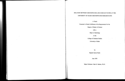 The relation between surface water and groundwater must be considered when defining the hydrogeological characteristics' of a basin. The purpose of this thesis is to characterize the surface-groundwater relation at the University of Idaho Groundwater Research Site (UIGRS), in the Pullman-Moscow basin, Washington and Idaho. Eighteen wells at the UIGRS; six wells are completed in alluvial sediments and broken basalts, and twelve at different depths and fracture zones in the Wanapum basalt. Two main fracture zones define two aquifers: theE-fractured and the W-fractured basalt aquifers. The surface-groundwater relation was defined by using qualitative analysis. The methodology used in this analysis was the interpretation of the water changes throughout a four-year period and on specific events using hydrographs of stream stage and groundwater levels, as well as precipitation. The water level of the creek and the shallow and E-fractured basalt aquifer wells followed the same fluctuation pattern, whereas the W-fractured aquifer wells behaved in a different manner. The difference may be related to the barometric effect' and/or to different sources of recharge. The character of the fluctuation for the shallow and Efractured aquifer was defined by the distance from the creek and by the intensity and distribution of precipitation. During the summer and early fall, as well as often during maximum streamflow events, Paradise Creek may recharge the shallow and E-fractured basalt aquifers. The main source of water may be direct precipitation throughout the rest of the year. It is suggested that continuous data recording and chemical data analyses would contribute valuable additional information about the recharge and discharge mechanisms of the Pullman-Moscow basin.