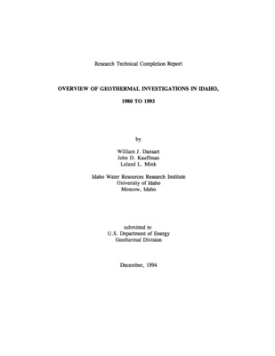 The Idaho Water Resources Research Institute has compiled available geothermal resource data for the State of Idaho generated since the last state assessment published in 1980 by the Idaho Department of Water Resources. Data sources include state and federal agency reports, organizations under contract with the U. S. Department of Energy, company reports, research theses, and Idaho Department of Water Resources Well Driller's Report forms. This report summarizes the characteristics, occurrences and uses of thermal waters in Idaho which are documented by resource investigations conducted since 1980. Recommended areas for further investigation are briefly discussed. Additional products of this compilation include a DBase III Plus data set, a bibliography of Idaho geothermal resources, and a 1:1,000,000-scale geothermal resource map of Idaho. The data set includes 1554 entries for 1537 individual wells and springs; this information was derived from a variety of reports on geothermal investigations, from previous compilations and from well drillers' reports filed with the state between 1979 and 1993. The bibliography lists over 750 references on Idaho geothermal resources. The map presents the distribution of geothermal wells and springs included in the data set of this report.