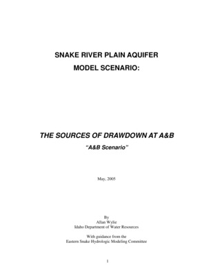 This scenario, Sources of Drawdown Beneath the A&B Irrigation District (also known as the A&B Scenario), is one of the many Snake River Plain aquifer model scenarios being developed to provide technical information that will be useful in resolution of conflicts among water users and in future water administration. A collective perspective involving analysis of many scenarios will guide water management. These scenarios are being evaluated using the enhanced Snake Plain Aquifer (ESPA) Model. The present version of the Snake Plain aquifer model (version 1.1) was developed with funding provided by the State of Idaho, Idaho Power Company, the U.S. Geological Survey, and the U.S. Bureau of Reclamation. The model was designed with the intent of evaluating the effects of land and water use on the exchange of water between the Snake Plain aquifer and the Snake River. The model was developed by the Idaho Water Resources Research Institute (IWRRI) under the guidance, and with the participation of, the Eastern Snake Hydrologic Modeling Committee (ESHMC). The Idaho Department of Water Resources (IDWR) led the effort and active participants in the Committee included Idaho Power Company, the U.S. Geological Survey, the U.S. Bureau of Reclamation, IWRRI and technical experts representing affected users. The ESHMC also provided guidance while conceptually developing this scenario and reviewed this scenario upon completion. Documentation of the model and related activities are available from the IDWR. This "A&B Scenario" is intended to answer the question "Is the drawdown observed beneath A&B primarily due to groundwater use at A&B, or is it largely due to other groundwater use?"