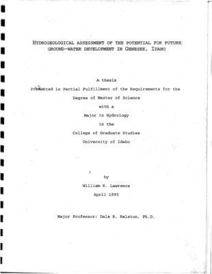 Water contamination in Genesee, Idaho, caused a short-term shut down of City Well #3. While Well #3 was off line, Well #5 supplied all of the city's water. The increased demand caused apparent water level decline in the upper (Wanapum) aquifer and prompted a search for an alternate source. After an unsuccessful attempt at drilling to find an adequate water source, this study was implemented to analyze the occurrence, quantity, and quality of groundwater in the Genesee area with respect to long-term availability. An investigation of the groundwater resources in the Genesee area included well location, water level measurements, collection of pumpage records, and the compilation of geological and hydrological data for Moscow, Pullman, Lewiston, and Clarkston. A hydrogeological conceptual model was created for Genesee from comparisons of this data. The model indicates that several locations are not recommended for further development of the Wanapum aquifer because of contamination, elevation, low yield, and well interference. Based on the model, development of the upper aquifer may require the drilling of several test wells to obtain the desired yield. No conclusions can be made for the availability of water in the lower (Grande Ronde) aquifer. Careful collection of all geologic and hydrologic data is recommended during the construction of any new well. Water levels, water quality, and pumpage data should be collected on a regular basis.