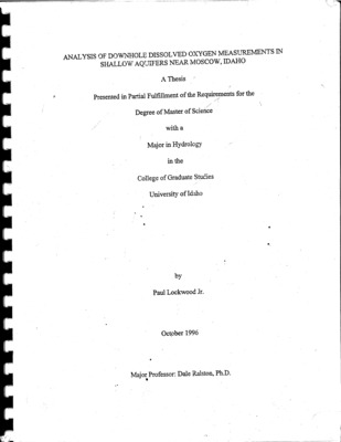 The Lockwood thesis describes dissolved oxygen in shallow wells with most wells completed in sediment.
