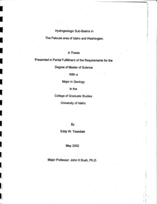 The study referred to as 'the Palouse area' encompasses approximately 408 square miles, and includes portions of northern Idaho and eastern Washington. The Palouse area relies almost entirely on groundwater for its supply of municipal, domestic and institutional water. The majority of the groundwater comes from two aquifers in the Miocene basalts of the Columbia River Basalt Group (CRBG) with associated interbedded gravel, sand, silt and clay. The upper aquifer is in the Priest Rapids Member of the Wanapum Formation and deeper aquifer is the Grande Ronde Formation. Decline in water levels in both aquifers has been the focus of considerable research into the hydrogeology of the system since the early 1970's. Groundwater research has added tot the general overall understanding of the region but no geologic or hydrogeologic model has adequately predicted or explained the system. Little geologic research has been conducted at scales less than 1:250,000. Previous investigations of rare outcrops along with sporadic detailed lithologic well data suggested that the basalt units are undeformed and nearly horizontal. Several isopach and structural contour maps were constructed for the basalt and sedimentary units. These maps indicate that the rock units are not horizontal and undeformed. A review of old and new geologic data supports the conclusion that the basalts are not horizontal, and that in places they are folded into narrow anticlinal ridges separated by wide sinclinal troughs. These structural features divide the Palouse area into at least two different sub-basins. Drainage pattern difference sin the Palouse area also suggest different sub-basins. In places, stream patterns can be related to structures identified on subsurface maps and/or existing geologic maps. Selective hydrogeological data were re-interpreted, and can be related to these sub-basins. These data consist of: groundwater pump tests, static groundwater levels and hydrographs. The combination of the structural contour and isopach maps, geological trends, drainage patterns, and re-interpreted hydrogeological data strongly indicate that the Palouse area is subdivided into at least two groundwater sub-basins with identifiable subsurface structural features.