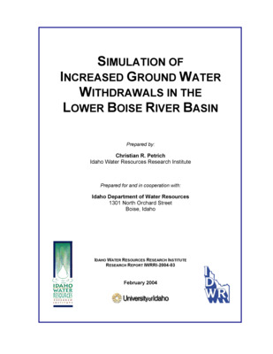 Currently there are over 450 unprocessed applications for new water rights in the lower Boise  River basin, an area of southwestern Idaho that is home to approximately 35% of Idaho's  population. The additional water is being requested for irrigation, municipal, commercial,  and aesthetic uses. The water requested for non-supplemental purposes could represent  approximately a 20% increase over 1996 levels of groundwater withdrawals. The potential  impact of processing these new well applications on regional groundwater levels was  evaluated using the Treasure Valley groundwater flow model (Petrich, 2004a).  The Treasure Valley groundwater flow model was constructed with the USGS MODFLOW  code (McDonald and Harbaugh, 1996) and calibrated to steady-state hydraulic conditions  using the PEST parameter estimation code (Doherty, 2000). The calibration was based on  over 200 water level and 6 vertical head difference observations. Predictive analysis  (Doherty, 2000) was used to estimate worst (and best) potential outcomes given parameter  non-uniqueness in the calibrated model.  The simulation results indicated that aquifer level declines might occur if all of these  currently unprocessed, non-supplemental, groundwater rights were granted. Water level  declines could be in the range of 10 feet to over 40 feet, depending on valley location, actual  amount of withdrawals, and depth of extraction. Local areas of simulated declines were  noted south of Lake Lowell in an area in the northwestern portion of the model and in  portions of an area between Boise, Meridian, and Kuna. These may be associated with  unrealistically high simulated stresses or excessively low simulated aquifer parameter values.  The simulated declines also may indicate potential problems in supplying the increasing  groundwater demands in these areas.  The least declines were predicted in the uppermost model layer, which corresponds roughly  with the uppermost 200 feet of aquifer. Most of the estimated new simulated withdrawals in  the uppermost layer resulted in decreased discharge to drains.  The simulated declines presented in this report are the result of both calibration effects and  increased withdrawals. Additional comparisons between minimum base calibration heads  and prediction heads should be conducted to refine these predicted declines.
