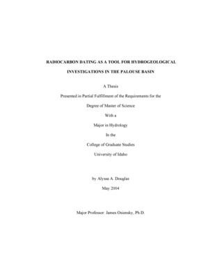 Radiocarbon dating is an important tool for understanding residence time, or ''age'' of groundwater in an aquifer system. This thesis presents the results of a radiocarbon dating study completed in the Palouse Basin of eastern Washington and northern Idaho. The groundwater age or residence time, implies the amount of time elapsed between groundwater recharge and the time when the groundwater sample was collected. Estimates of groundwater age typically require extensive interpretations of physical, chemical and biological processes that act on 14C and should not be considered as a true age, but rather as a ''model age.'' Thirty-one samples were collected throughout the Palouse Basin between 2001 and 2003, in the loess, granite, Wanapum basalts, and primarily the Grande Ronde basalts. In the Palouse Basin, 14C concentrations indicate generally increasing age with increasing depth below the land surface. Relative ages of the groundwater in the four major pumping centers range from oldest in the Palouse and Moscow areas to youngest in the Pullman and Colfax areas. Historically, nonpumping water levels throughout the basin have shown relatively flat horizontal gradients compared to steep, vertical gradients, suggesting relatively high horizontal hydraulic conductivity in the basalt aquifers, and very low vertical hydraulic conductivity in the interiors of basalt flows. It is conceptualized that the Palouse Basin is characteristically shaped like a ''bathtub'' filled with basalt lava flows and interbedded sediments. Vertical groundwater recharge to the deep basalt aquifers is dominated by extremely slow vertical migration rates relative to current pumping withdrawals.