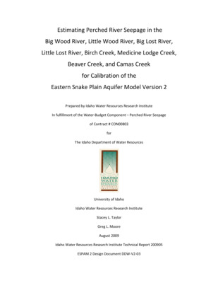 This report is a Design Document for the calibration of the Eastern Snake Plain Aquifer Model Version 2 (ESPAM 2). Its goals are similar to the goals of Design Documents for ESPAM 1.1: To provide full transparency of modeling data, decisions and calibration; and to seek input from representatives of various stakeholders so that the resulting product can be the best possible technical representation of the physical system (given constraints of time, funding and personnel). It is anticipated that for some topics, a single Design Document will serve these purposes prior to issuance of a final report. For other topics, a draft document will be followed by one or more revisions and a final "as-built" Design Document. Superseded Design Documents will be maintained in a "superseded" file folder on the project Website, and successive versions will be maintained in a "current" folder. This will provide additional documentation of project history and the development of ideas. As discussed in analysis for ESPAM 1.1, Design Document DDW-024 (Erickson, Nelson, and Contor, 2004) some streams in the Snake River Plain that are perched are believed to be hydraulically contributing to the aquifer because of seepage. This design document describes perched river seepage from streams and other water bodies in the Eastern Snake Plain. Some surface water bodies that are represented in ESPAM 1.1 as perched are likely connected to the aquifer, which includes Mud Lake and parts of the Big Lost River and Camas Creek. These were not represented as hydraulically connected because simulating impacts to those water bodies was not part of the purpose of ESPAM 1.1. Because these are tributary to the regional aquifer, this doesn't change the water balance nor does it materially change the propagation of impacts to the Snake River or springs. These water bodies (Mud Lake, parts of the Big Lost River and Camas Creek, part of Twin Falls Canal, and Lake Murtaugh) will be simulated the same as they are in ESPAM 1.1 and will therefore not be discussed in this design document. Seepage from the Snake River is excluded from this discussion as it is simulated with the River Package as discussed in DDM-03 (Taylor and Moore, 2009).