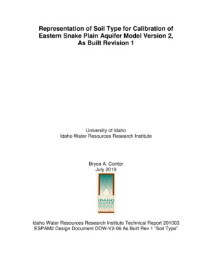 This report is a Design Document for the calibration of the Eastern Snake Plain Aquifer Model Version 2 (ESPAM 2). Its goals are similar to the goals of Design Documents for ESPAM 1.1: To provide full transparency of modeling data, decisions and calibration; and to seek input from representatives of various stakeholders so that the resulting product can be the best possible technical representation of the physical system (given constraints of time, funding and personnel). It is anticipated that for some topics, a single Design Document will serve these purposes prior to issuance of a final report. For other topics, a draft document will be followed by one or more revisions and a final as-built Design Document. Superseded Design Documents will be maintained in a superseded file folder on the project Website, and successive versions will be maintained in a current folder. This will provide additional documentation of project history and the development of ideas. In automated aquifer model calibration, investigators may instruct the software to attempt improvement in meeting calibration targets by adjusting specified input data. For the Non-irrigated Lands recharge data set, the desire was to give the calibration team the capability to multiply the depth of recharge by a specified factor. It was felt that it would be desirable to identify zones which could be assigned to different multipliers. Since the non-irrigated recharge calculation is based upon generalized soil type, it was desired to associate the zones for multipliers with regions of similar general soil characteristics. This design document describes the ESPAM2 representation of soil type for each model cell. It is anticipated that calculation of non-irrigated recharge and parameter estimation will be discussed in future Design Documents by IDWR personnel.