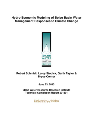 This report presents a hydro-economic modeling methodology for conducting benefit-cost analysis of water management responses to climate change. Three hydro-economic modeling scenarios are developed. The first estimates the effects of projected climate change water shortages on the basin-wide economic benefit in the Lower Boise River Basin. The next two are representative of typical demand management and supply management responses to climate change; respectively, introduction of new canal lining conservation measures or new reservoir storage. Boise Project groundwater and drain return response zones in the lower basin are identified and marginal demand-price and supply-cost functions are developed for Project canal irrigators and non-Project groundwater and drain water irrigators using river/reservoir and groundwater hydrologic model response data. Flood flow probability and damage functions are used to develop marginal utility functions for new flood control storage. Irrigation and flood control demands are not requirements. All demand functions are developed assuming demand-price elasticity. The base-case equilibrium price-quantity positions and consumer surpluses of Project and non-Project irrigators are calculated using a partial equilibrium (PE) economic model in which all factors of production except for water are held fixed. Subsequent PE model scenarios impose varying climate constraints on irrigation water supplies, along with a progression of new Boise Project canal lining conservation measures, and/or the addition of new Boise River reservoir storage. Rival demand is assumed to exist for new storage, which can be released prior to April 1 to meet demand for flood control, or after April 1 as natural flow to meet demand for irrigation. Preliminary Reclamation and Corp of Engineers construction cost estimates for new Boise Project canal lining and new reservoir storage are used calculate benefit-cost ratios, in which net basin-wide benefits of alternative responses to climate change are derived from hydro-economic modeling.