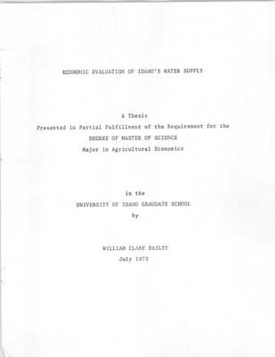 This study examined the costs involved in making water available for use in Idaho. The difference between quantity of water and a supply of water was emphasized. To change a quantity of water into a supply of water requires that costs be incurred.