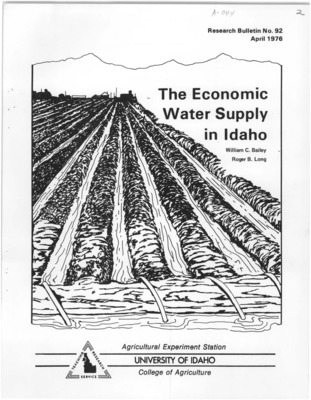 This study examined the costs involved in making water available for use in Idaho. The difference between the quantity of water available and a supply of water requires that costs be incurred.