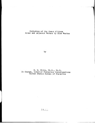 Following the authorization of this survey by Commissioner O'Malley the writer at the suggestion of Congressman French wrote Commissioner E. O. Cathcart, Secretary of the Idaho Pollution Commission, at Harrison, Idaho concerning our needs and Mr. Cathcart assembled certain specimens and material from time to time for this survey in advance of our actual arrival in Idaho. It was planned to begin the field work around the first of June but following correspondence with the Idaho Commission this was found to be impracticable owing to the high stage of water, and the actual field work was postponed until we were notified that conditions were favorable for field work.