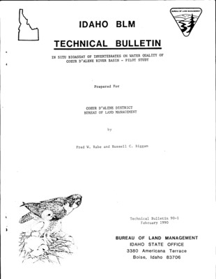 The Coeur d'Alene River, impacted by heavy metal contamination from mining wastes since the late 1800s, continues to concern agency and private citizens in northern Idaho. This research was designed to test the feasibility of biological monitoring methods for the river system. It is hoped that eventually biological methods such as this can be used to periodically evaluate recovery and overall health of this important ecosystem.
