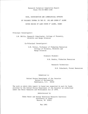 The purpose of this research was to determine the effects of the tephra (volcanic ash) fallout from the May 18, 1980 eruption of Mt. St. Helens on a lake-river system 200-300 miles east of the volcano. Lake Coeur d'Alene in northern Idaho was chosen for the study as a water system which would reflect the more subtle impacts of ash fallout in contrast to the immediate and devastating impact to lakes and streams near the volcano. The specific objectives were to quantify and identify volcanic ash in the lake sediments and water columns, describe chemical conditions in the sediments and water columns, and to assess the effects of volcanic tephra on the benthic, phytoplankton, and zooplankton communities. The ash layer was relatively uniform in thickness throughout the lake and delta sediments. Sediments deposited over the initial ash layer contained only small quantities of ash. The ash layer in the lake sediments and throughout the watershed was stable and not easily resuspended or eroded. The volcanic tephra was chemically inert and had no measurable impact on water chemistry or nutrient enrichment. Benthic and planktonic communities were unchanged relative to pre-ash conditions.