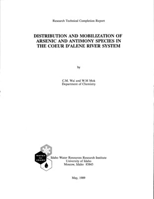 The mining industry along the South Fork of the Coeur d'Alene River in northern Idaho is a major producer of silver, lead, and zinc in the United States. Mining operations in the past have discharged huge amounts of mining wastes into the South Fork of the river causing a serious pollution problem for the Coeur d'Alene River system. Sediments in the South Fork and the Main Stem of the river are contaminated with arsenic(As), antimony(Sb), cadmium(Cd), Lead(Pb), Zinc(Zn), and other metals. The North Fork water was found relatively uncontaminated and showed very low concentrations of As ( &lt;0.26 ng/mL) and Sb ( &lt;0.17 ng/mL). Water samples collected from the South Fork showed high levels of As (0.16-1.64 ng/mL) and Sb (1.11-8.25 ng/mL). Relatively lower concentrations of As (0.11-1.48 ng/mL) and Sb (0.23-1.90 ng/mL) were found in the main stem of the river. Arsenic(lll) was the predominant form of As in the South Fork and main stem, whereas the North Fork generally had a higher As(V) concentration in water. Antimony(V) was the major Sb species in the three branches of the river. Leaching of As and Sb from the sediments along the main stem depends on the pH of the water and on the iron and manganese content of the sediments. The amount of As and Sb leached was high in acidic or in basic solutions. The enhanced desorption of As and Sb in basic solutions was probably related to the anionic properties of these elements. An accumulation of As and Sb on the surface sediments was also observed in the delta area where the river enters Lake Coeur d'Alene. The releases of As and Sb from the sediments appear to associate with the free iron oxides and manganese oxides in the sediments. The leaching characteristics of Sb are similar to those of As. However, releases of sediment Sb were generally found linear with respect to time while asymptotic limits on As releases were reached. Significant amounts of Zn, Fe, and Mn were also released during leaching, but Cu, Cd, Ph, and Ni were much less leachable. According to this study, interaction of water with the existing sediments is likely to be a major factor controlling the water quality of the Coeur d'Alene River.