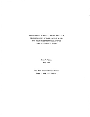 Potential for heavy metal migration from sediments of Lake Coeur d'Alene into the Rathdrum Prairie aquifer, Kootenai County, Idaho; Research technical completion report