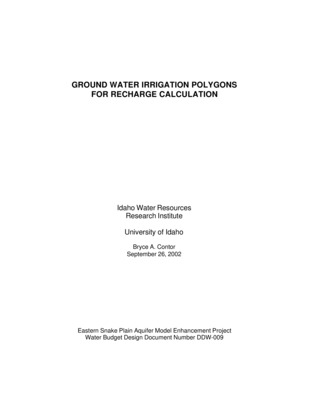 Design documents are a series of technical papers addressing specific design topics on the eastern Snake River Plain Aquifer Model upgrade. Each design document will contain the following information: topic of the design document, how that topic fits into the whole project, which design alternatives were considered and which design alternative is proposed. In draft form, design documents are used to present proposed designs to reviewers. Reviewers are encouraged to submit suggested alternatives and comments to the design document. Reviewers include all members of the Eastern Snake Hydrologic Modeling (ESHM) Committee as well as selected experts outside of the committee. The design document author will consider all suggestions from reviewers, update the draft design document, and submit the design document to the SRPAM Model Upgrade Program Manager. The Program Manager will make a final decision regarding the technical design of the described component. The author will modify the design document and publish the document in its final form in .pdf format on the SRPAM Model Upgrade website. Final model documentation will include all of the design documents, edited to ensure that the "as-built" condition is appropriately represented. This design document describes the designation of portions of the study area into "groundwater Irrigation Polygons" for the purpose of recharge calculation. The withdrawals associated with irrigation from groundwater are a negative recharge and will be calculated according to the equation: Net Recharge (groundwater) = Precipitation - (ET x Adjustment Factor). The ET adjustment factor will be applied according to the geographic location of the irrigated land being calculated and the application method used to apply water. Adjustment factor and application method parameters for irrigation from groundwater will be carried as attributes of the groundwater irrigation polygon map. This paper describes the construction of the groundwater irrigation polygon map. Parameters for surface water irrigation will be carried as attributes of the aggregated surface water entity map, described in Design Document DDW-008.