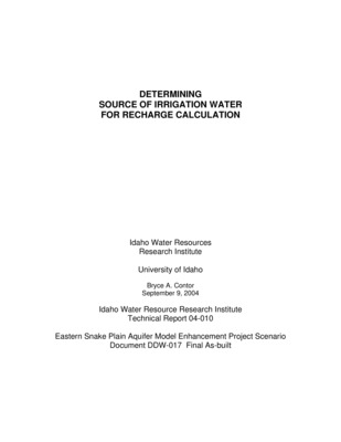 Design documents are a series of technical papers addressing specific design topics on the eastern Snake River Plain Aquifer Model upgrade. Each design document will contain the following information: topic of the design document, how that topic fits into the whole project, which design alternatives were considered and which design alternative is proposed. In draft form, design documents are used to present proposed designs to reviewers. Reviewers are encouraged to submit suggested alternatives and comments to the design document. Reviewers include all members of the Eastern Snake Hydrologic Modeling (ESHM) Committee as well as selected experts outside of the committee. The design document author will consider all suggestions from reviewers, update the draft design document, and submit the design document to the SRPAM Model Upgrade Program Manager. The Program Manager will make a final decision regarding the technical design of the described component. The author will modify the design document and publish the document in its final form in .pdf format on the SRPAM Model Upgrade website. Final model documentation will include all of the design documents, edited to ensure that the "as-built" condition is appropriately represented. This is the final as-built document describing determination of the source of irrigation water. Recharge from surface-water irrigation is the largest component of aquifer recharge, and a large source of model uncertainty. The second-largest component of aquifer discharge is net withdrawals (calculated as consumptive use, or evapotranspiration) due to groundwater irrigation. The source of water for individual parcels must be identified so that diverted volumes of surface water are applied to the appropriate spatial locations. The source of water also affects the calculation of consumptive use, which depends in part on evapotranspiration (ET) adjustment factors, application method (sprinkler or gravity), and the reduction factor for non-irrigated inclusions within irrigated lands. For an individual parcel, the ET adjustment factor and sprinkler percentage from the local surface-water irrigation entity or the local groundwater irrigation polygon are applied, depending on the water source identified for the parcel. The reduction factor assigned is a weighted average of the sprinkler and gravity reduction factors, depending on the sprinkler percentage assigned to the parcel. Assigning these parameters for calculation purposes requires information on the water source for the individual parcel. An additional need to identify the source of irrigation by parcel is in use of the model, when a hypothetical scenario representing curtailment of irrigation may be tested. Many irrigated lands are either 100 percent surface-water irrigated or 100 percent groundwater irrigated. However, some irrigated lands have mixed groundwater and surface water sources. This has typically occurred where surface water sources were inadequate, and supplemental groundwater sources have been developed. This paper describes the method used to determine the source of irrigation water, the method used to calculate recharge on mixed-source lands, and the potential effects of errors in determining the mix ratio.