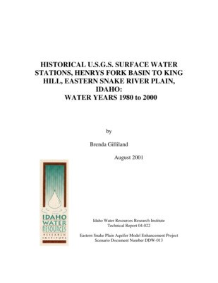 In order to determine Snake River reach gains and losses for the Eastern Snake River Plain Aquifer Model (ESRPAM), United States Geological Survey (USGS) surface water gaging station information was gathered for the water years 1980 to 2000. Station numbers and years of use were gathered and stored in a database to support an in-depth analysis of gains and losses along the Snake River, from the Henrys Fork Basin to King Hill, Idaho. The following report is a summary of historical surface water gaging station numbers, station names, water years in use, and miscellaneous information relating to the stations starting at Henrys Fork near Ashton, Idaho (sta. 13046000) and going to Snake River at King Hill, Idaho (sta. 13154500), in downstream order.